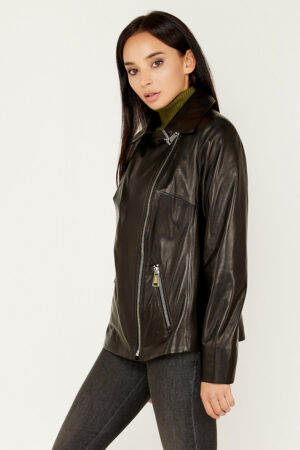 Куртка женская из натуральной кожи черная, модель 717