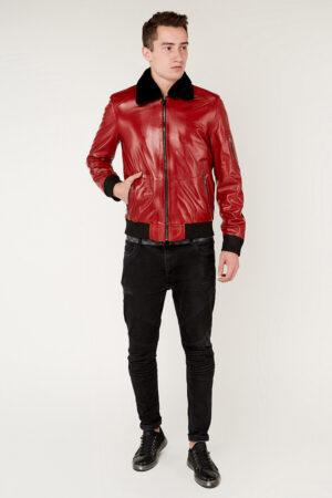 Куртка мужская из натуральной кожи красная, модель F-560