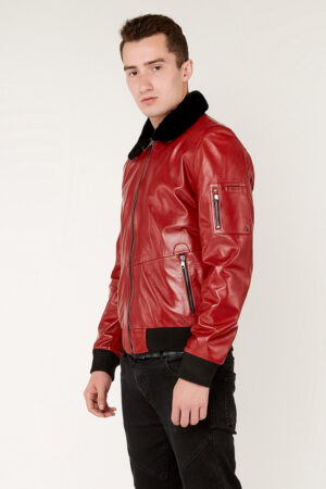 Куртка мужская из натуральной кожи красная, модель F-560