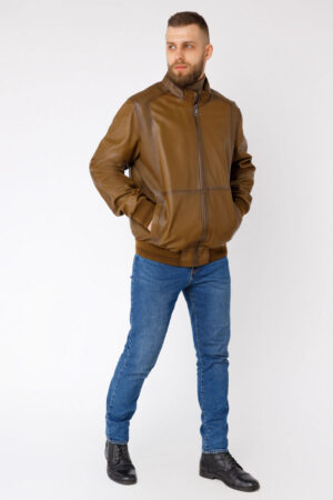 Куртка мужская из натуральной кожи оливковая, модель 1161