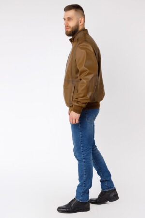 Куртка мужская из натуральной кожи оливковая, модель 1161