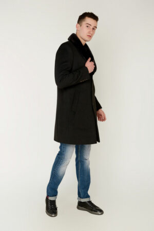Пальто мужское из кашемир черное, модель 4030