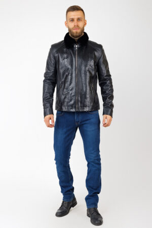 Куртка мужская из натуральной кожи черная, модель F-499