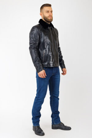 Куртка мужская из натуральной кожи черная, модель F-499