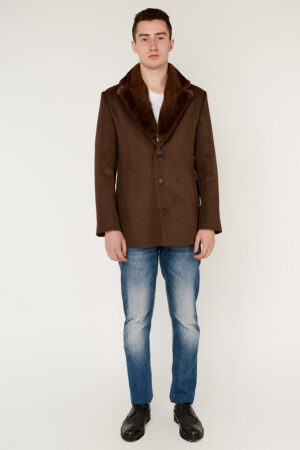 Пальто мужское из кашемир коричневое, модель Gvn-260