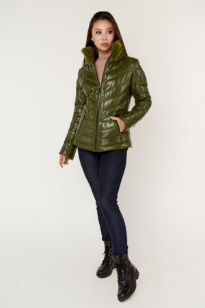 Куртка женская из натуральной кожи зеленая, модель P-608
