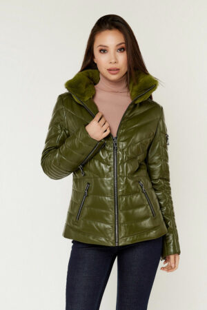 Куртка женская из натуральной кожи зеленая, модель P-608