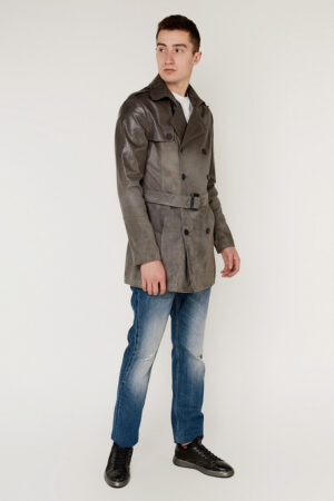 Куртка мужская из натуральной кожи серая, модель 4304