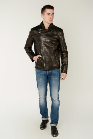Куртка мужская из натуральной кожи черная, модель 1488