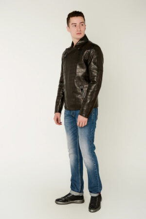 Куртка мужская из натуральной кожи черная, модель 1488
