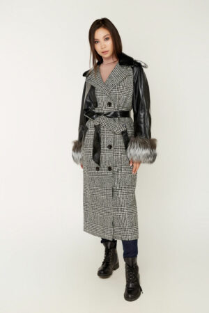 Пальто жіноче з кашемір чорний/сiре, модель C 7040