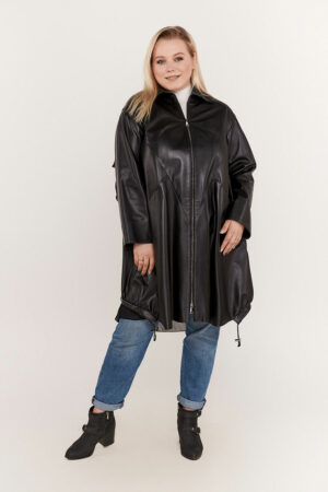 Куртка женская из натуральной кожи бежевая/черная, модель 047/kps