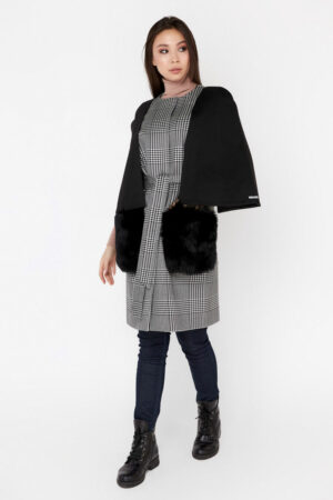 Пальто женское из шерсть бордовое/бежевое, модель Em-57