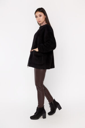 Пальто женское из шерсть черное, модель Em-32