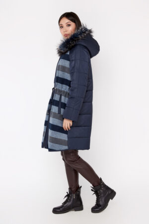 Пальто жіноче з balon/шерсть/чернобурки темно-сине, модель Em-014/kps