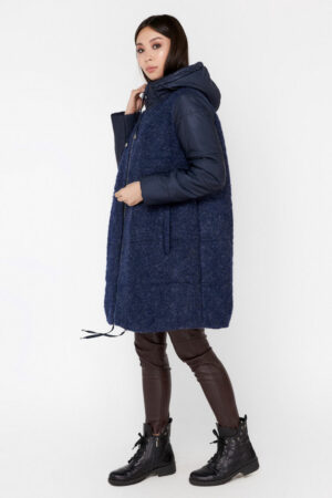 Пальто жіноче з balon/шерсть темно-сине, модель Em-011/kps