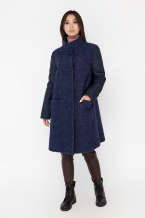 Пальто жіноче з balon/шерсть темно-сине, модель Em-011/kps