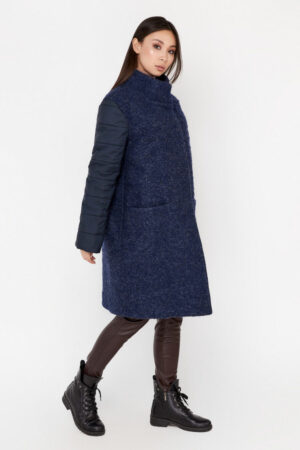 Пальто жіноче з balon/шерсть темно-сине, модель Em-011
