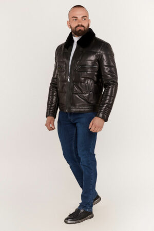 Куртка мужская из натуральной кожи черная, модель 2013-a