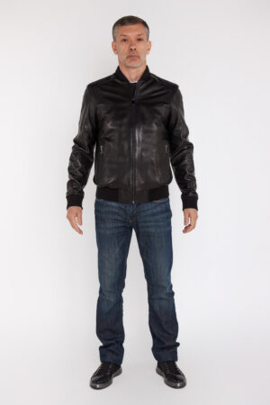 Куртка мужская из натуральной кожи черная, модель C-123