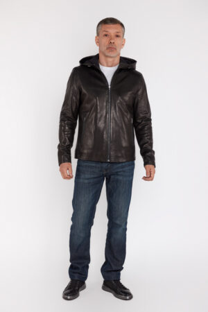 Куртка мужская из натуральной кожи черная, модель 2931/kps