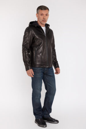 Куртка мужская из натуральной кожи черная, модель 2931/kps