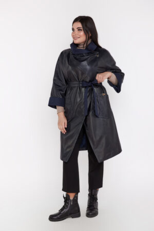 Куртка жіноча з натуральної шкіри темно-синя, модель R-20