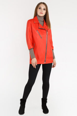 Куртка женская из натуральной кожи красная, модель Rc-32190
