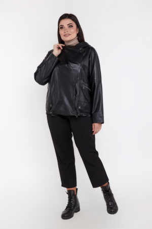 Куртка женская из натуральной кожи пудра/черная, модель 9022