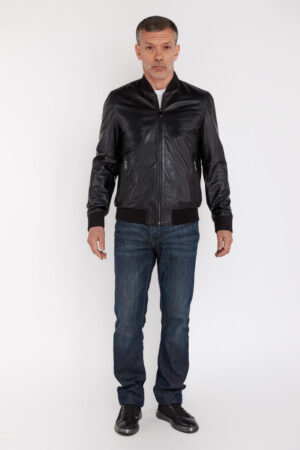 Куртка мужская из натуральной кожи черная, модель Db-716