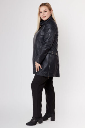 Куртка женская из натуральной кожи темно-синяя, модель Dz-042
