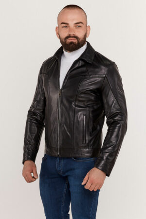 Куртка мужская из натуральной кожи черная, модель Db-716