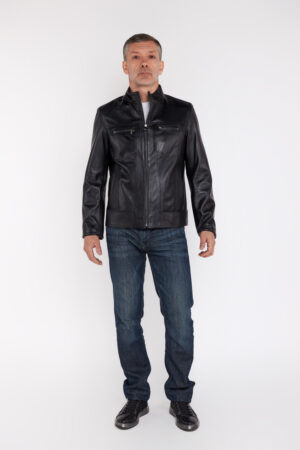 Куртка мужская из натуральной кожи черная, модель Db-7