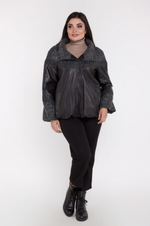 Куртка женская из натуральной кожи черная/серая, модель 20 z 660