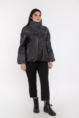 Куртка женская из натуральной кожи черная/серая, модель 20 z 660