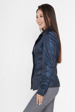 Куртка женская из натуральной кожи синяя, модель Dz-050