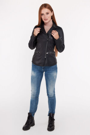 Куртка женская из натуральной кожи черная, модель Dz-051