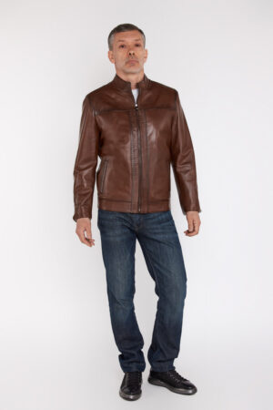 Куртка мужская из натуральной кожи коричневая, модель 044