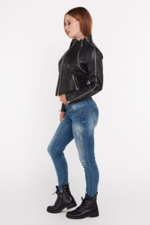 Куртка женская из натуральной кожи черная, модель Nr-490