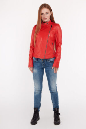 Куртка жіноча з натуральної шкіри червона, модель Dc-1611