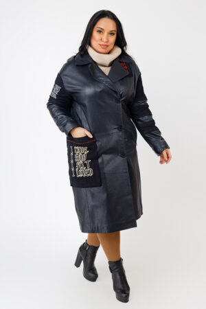 Куртка женская из натуральной кожи темно-синяя, модель Dc-1787