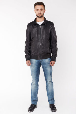 Куртка мужская из натуральной кожи черная, модель 1036-b
