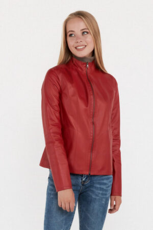 Куртка женская из натуральной кожи красная, модель 7112/двухстор