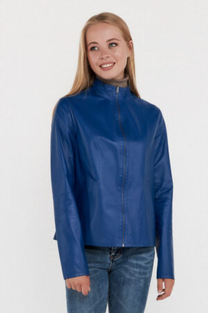 Куртка жіноча з натуральної шкіри синя, модель 7112/двухстор