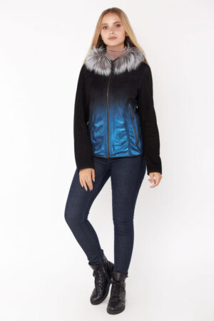 Куртка женская из замш синяя/черная, модель 543/kps