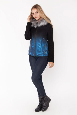 Куртка жіноча з замш синiй/чорна, модель 543/kps