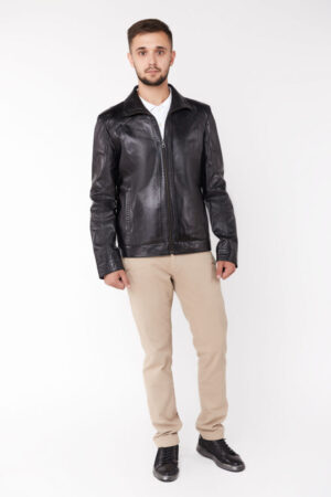 Куртка мужская из натуральной кожи черная, модель Zlc-2