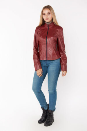 Куртка женская из натуральной кожи темно-красная, модель Ac-11