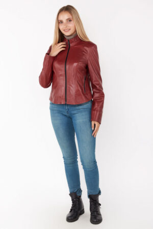 Куртка женская из натуральной кожи темно-красная, модель Ac-11