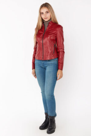 Куртка женская из натуральной кожи красная, модель Ac-11